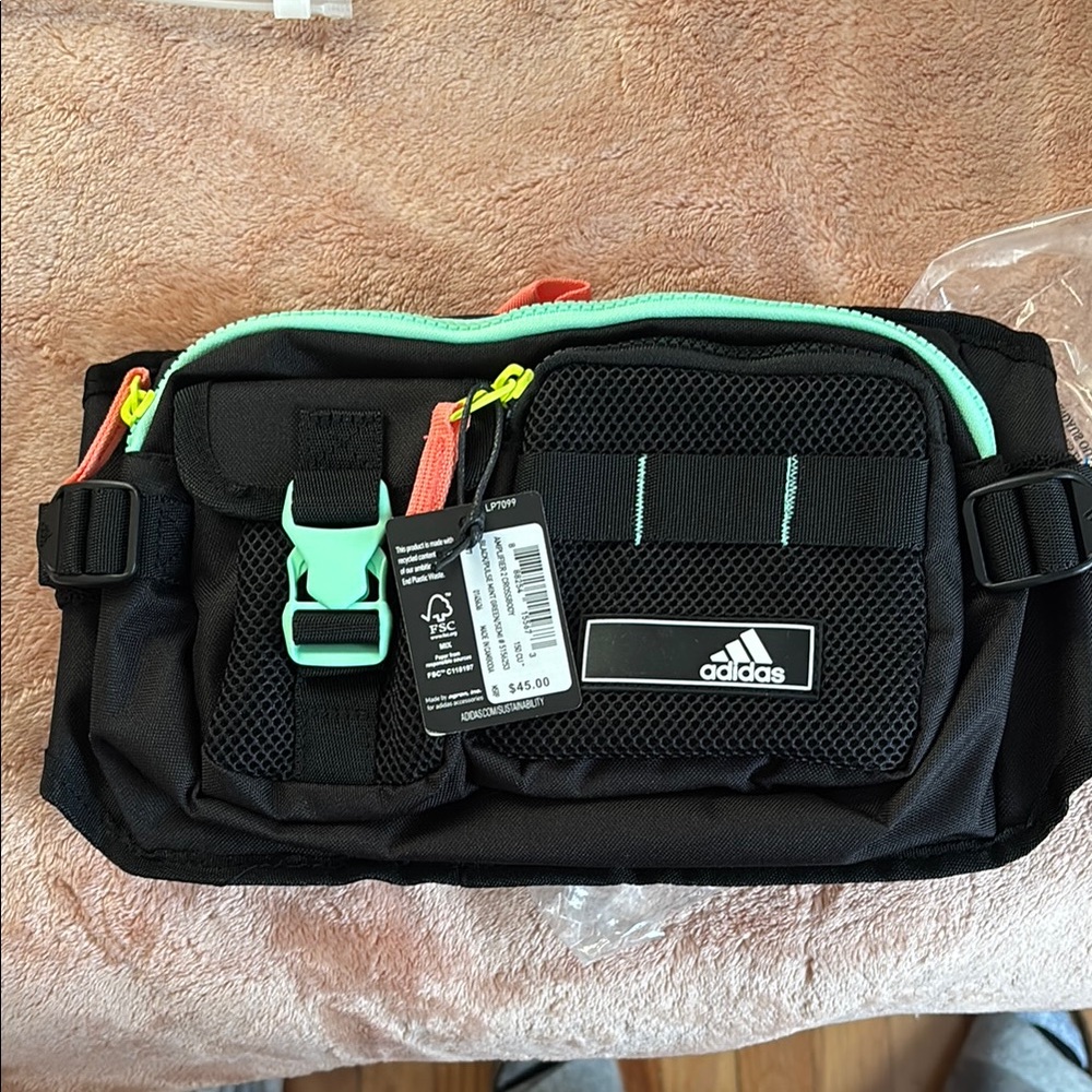 Adidas Black and Green Belt Bag Sporty Design